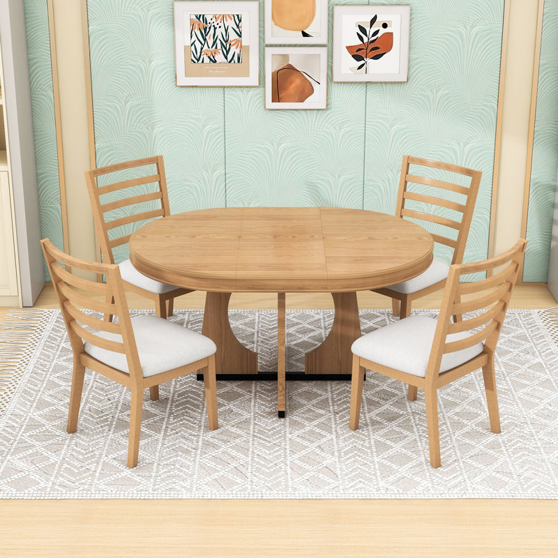 Ensemble de salle à manger 5 pièces, table en bois avec rallonge amovible, Naturel