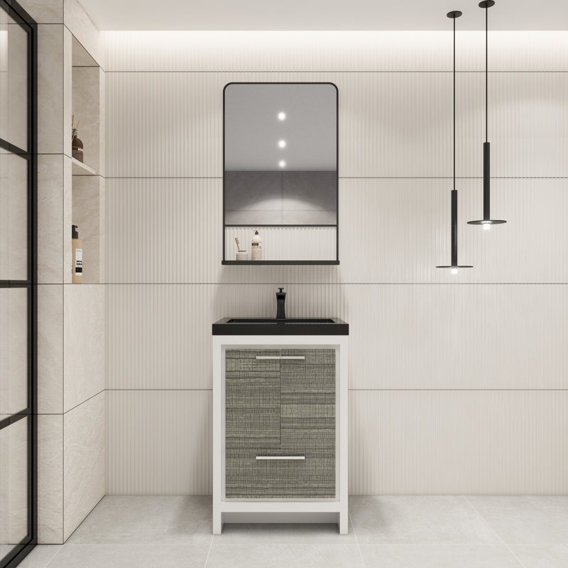Ensemble de meuble-lavabo simple 24 po Aneko, Gris cendre très lustré