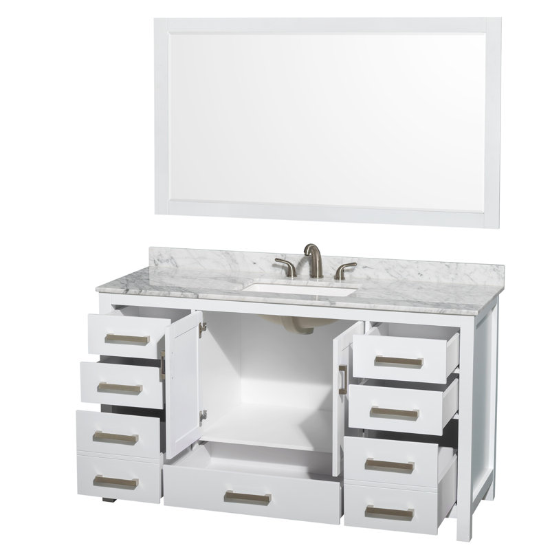Sheffield 60" Freestanding Single Bathroom Vanity with Marble Top with 58" Mirror
