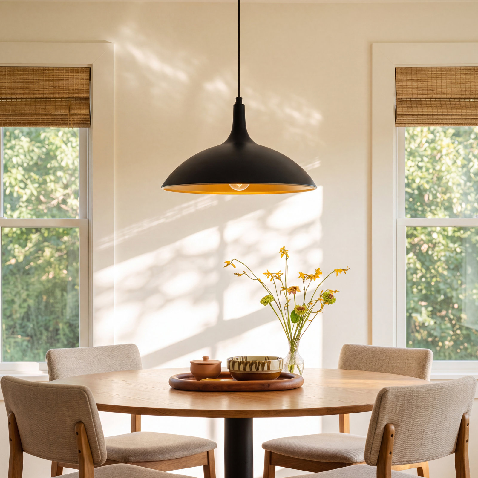 Tabitha Single Light Metal Dimmable Pendant, Matte Black