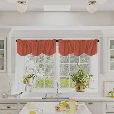 2 Panels Blackout Curtain Valances for Kitchen Windows/Living Room/Bathroom Privacy Protection Rod Pocket Decoration Scalloped Winow Valance Curtains