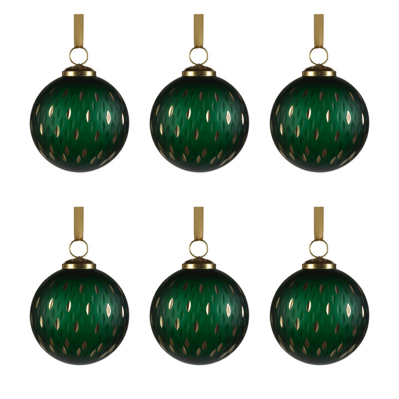 Ornement boule Halmat The Holiday Aisle®, H 4 po x l 4 po x P 4 po, Vert/doré