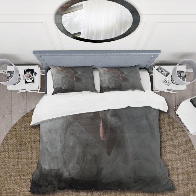 Abstrait gris tourbillonnant fumée II - ensemble de housse de couette moderne - microfibre de polyester
