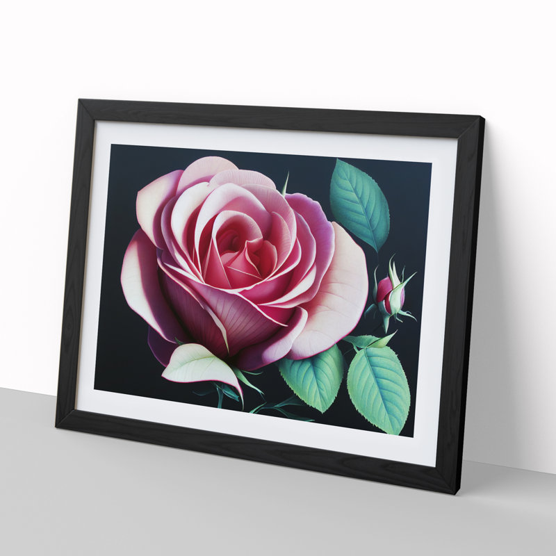 XH1022-9478X Unique Rose Flower - Single Picture Frame Print, 46cm H x 64cm W x 2cm D, Black Framed