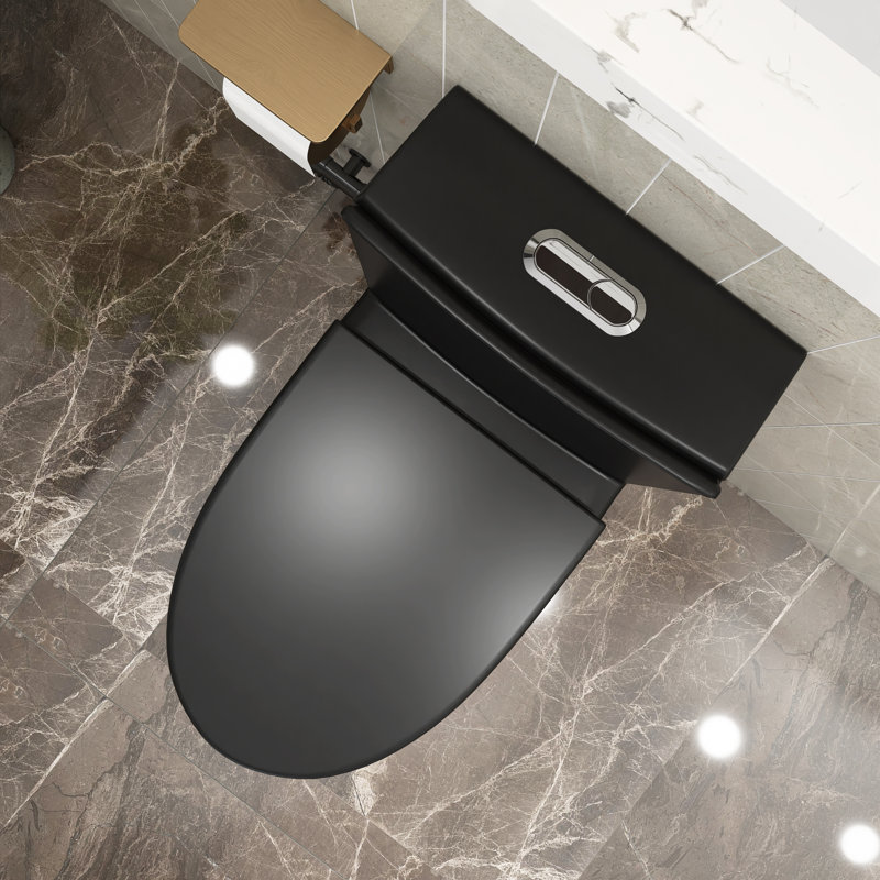 1-piece 1.1/1.6 GPF Dual Flush Elongated Toilet in Matte Black Seat Included
