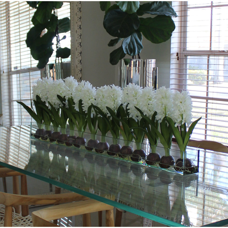 Orchids Centerpiece in Glass Planter, Blue, 16" H x 48" W x 4" D