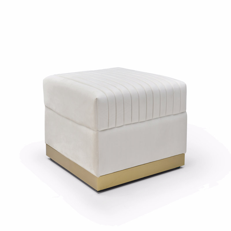 Repose-pieds rembourré en velours capitonné Contemporary, Beige