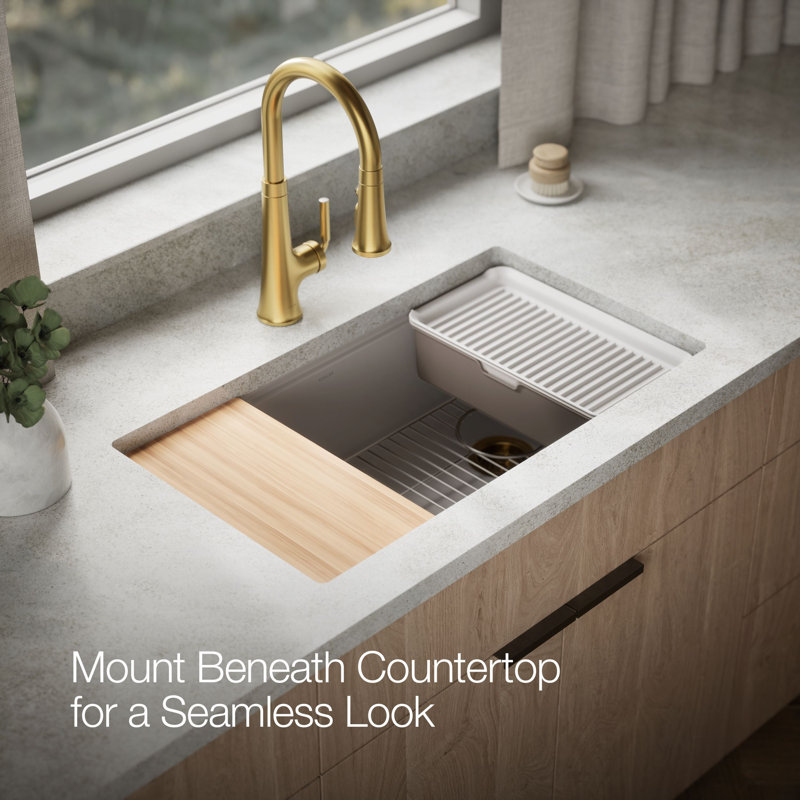 Billings 32-1/2 In. Undermount Single-Bowl Workstation Kitchen Sink, Champagne