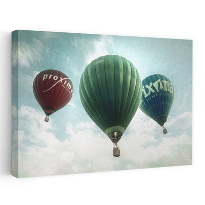 Soaring Hot Air Balloons Colorful Dreamy Peaceful Summer Landscape Wall Art Print by Marc Huybrighs - Wrapped Canvas Print