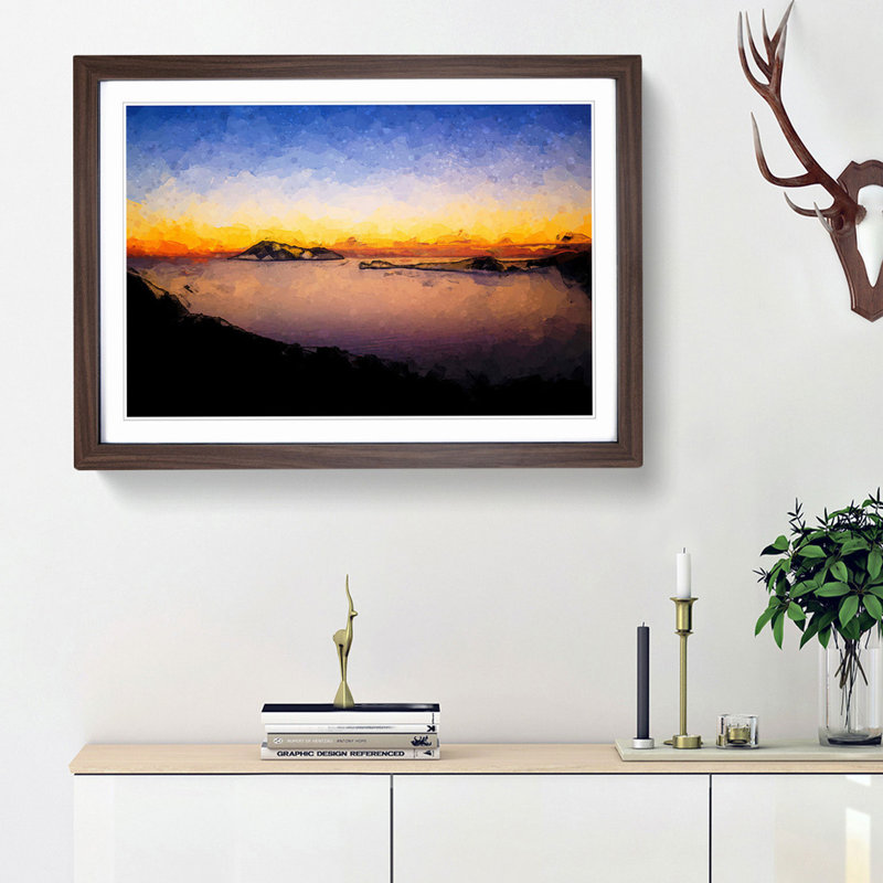 Sunset in Kythnos Greece in Abstract - Picture Frame Graphic Art Print, Walnut Framed, 27cm H x 36cm W x 2cm D