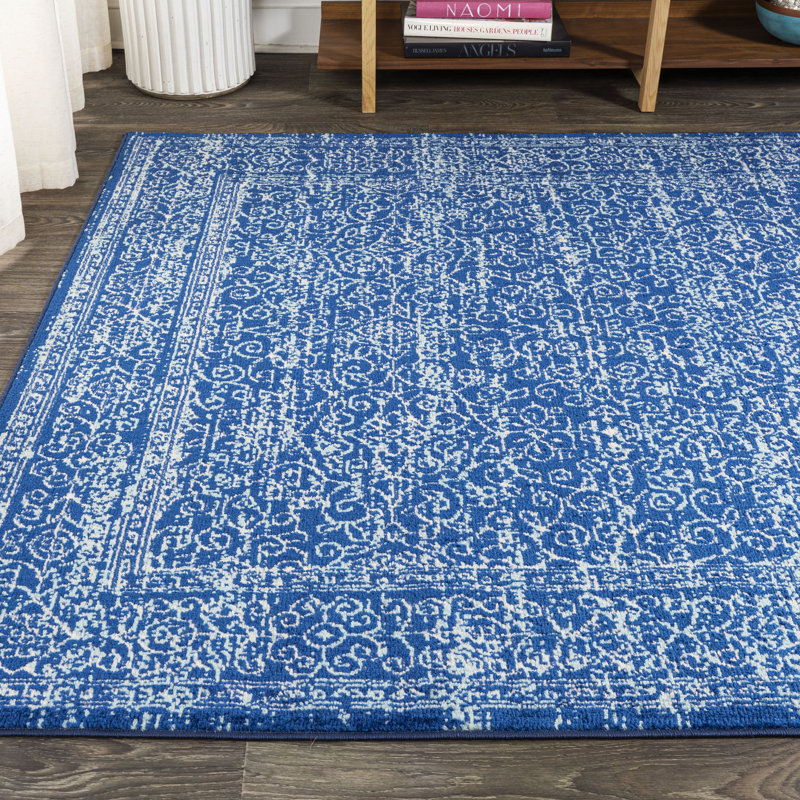 Neder Filigree Blue Rug, Rectangle 4' x 6'