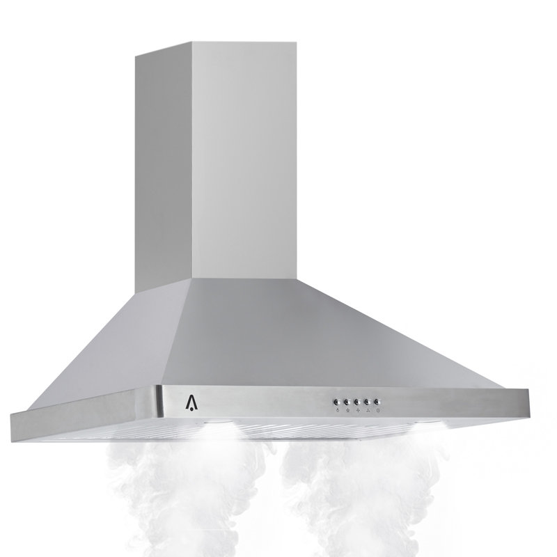Hotte murale à fixation murale 30 pouces avec 400 pi³ / min, hotte de cuisine sans conduit / sans conduit en acier inoxydable avec ventilateur à 3 vitesses à contrôle tactile, cheminée réglable et lumière DEL, filtre permanent, argent