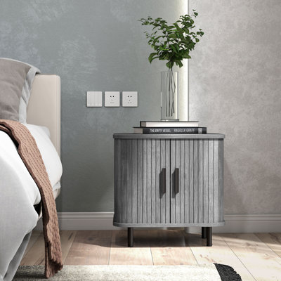 HOMCOM Bedside Table with Roller Shutter Style Sliding Doors Grey