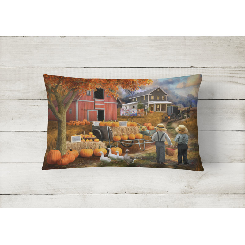 Outdoor Throw Pillow, Fall Amish Pumpkin Stand