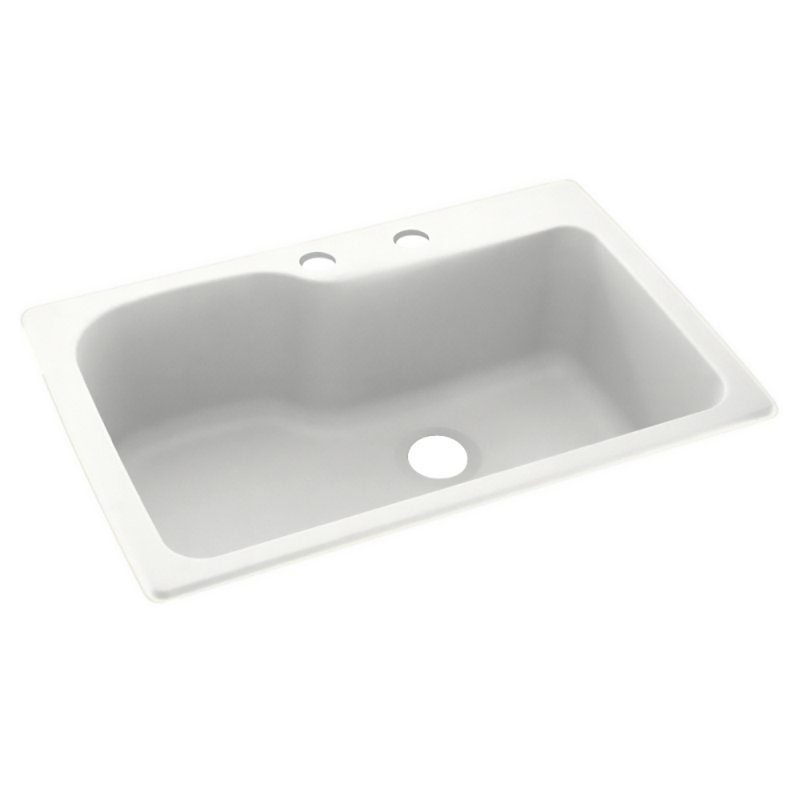 Swan 22'' W Single Bowl Solid Surface Dual Mount Kitchen Sink, 2 Hole 2C, Off White
