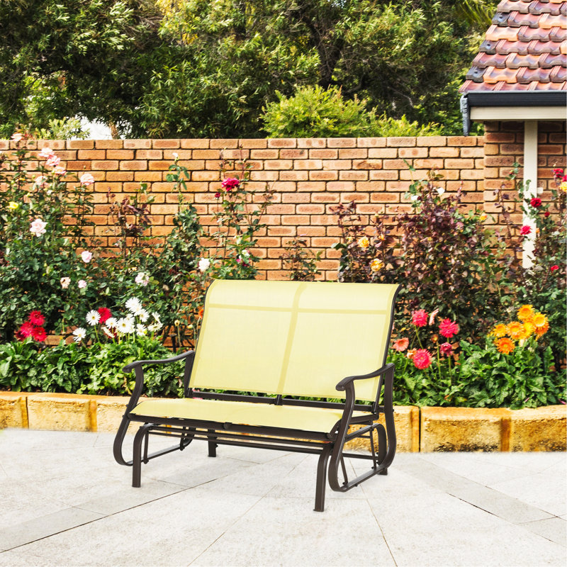 2-Person Outdoor Glider Bench，Patio Glider Loveseat Chair With Powder Coated Steel Frame，2 Seats Porch Rocking Glider For Backyard, Lawn, Garden And Porch, Beige