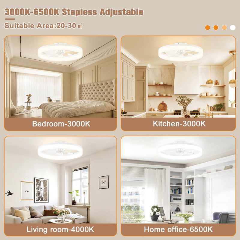 Petits ventilateurs de plafond 23,6 pouces avec lumières et télécommande, Blanc, Blanc