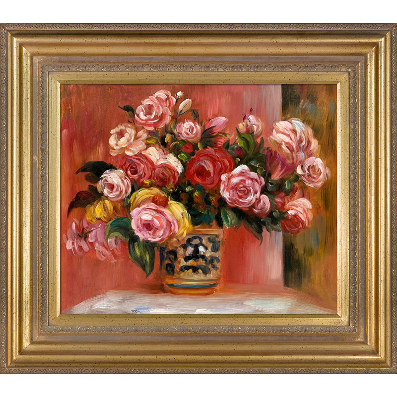 «Roses in a Vase» par Pierre-Auguste Renoir - Peinture sur toile, 24 po x l 28 po x P 2 po, Or