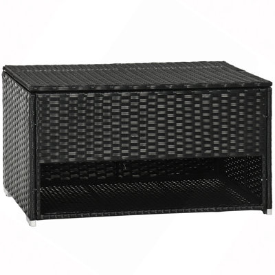 Boîte de rangement d'extérieur / de patio pour la terrasse et le rangement des chaussures, porte-serviettes en osier de rotin PE avec doublure pour intérieur, extérieur / patio, coussins de meubles de patio, piscine, jouets