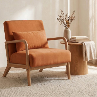 Chaise d'appoint moderne rembourrée avec accoudoirs en bois d'hévéa massif et revêtement en tissu doux