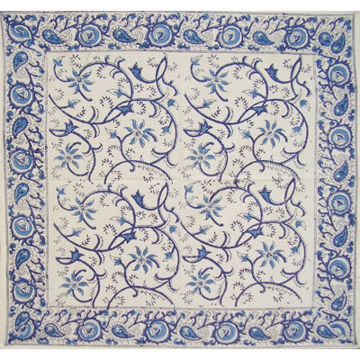 Gelncliff Floral Block Print Set of Four Cotton Napkins 19 x 19 Blue White