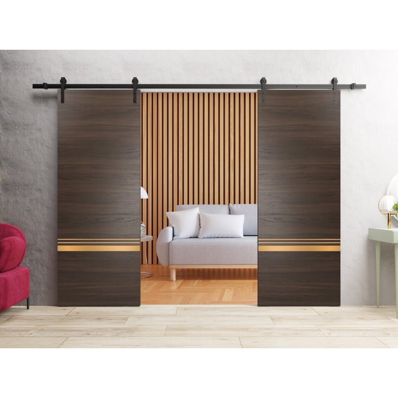 Porte de grange en bois lambrissé sans trousse de quincaillerie d'installation, Frêne chocolat, 64 po x 96 po