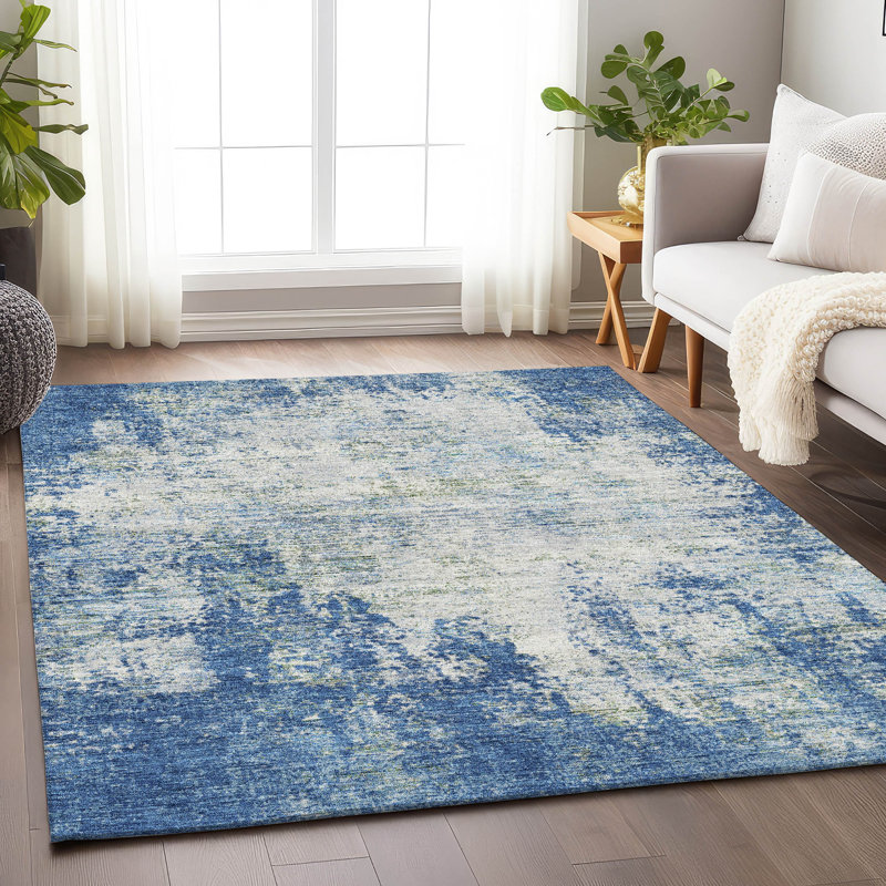 Premium Machine Washable Prisco Denim Rug, Rectangle 10' x 14'