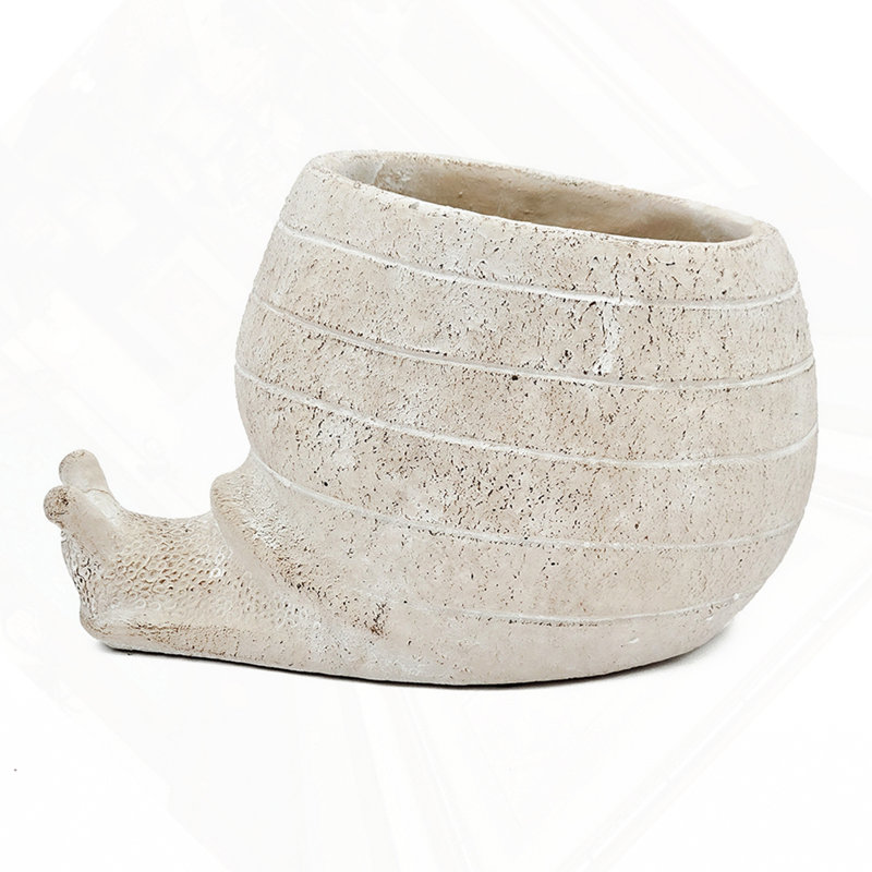 9.5X8.3X6" Decorative Sand And Cement Snail Planter With Textured Beige Finish, 6" H x 9.5" W x 8.3" D