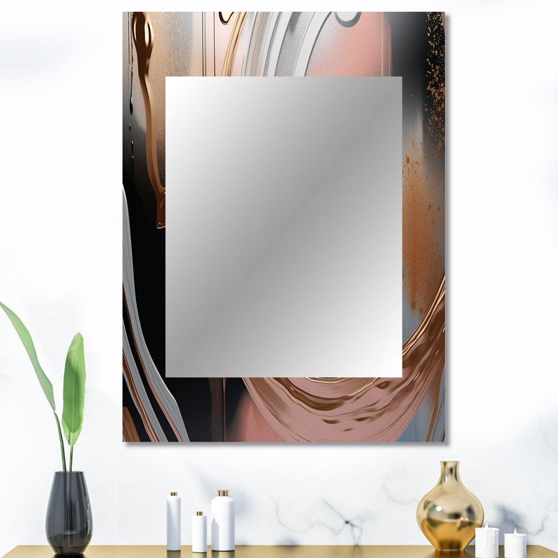 Abstract Golden and pink infinity rivers I - Liquid Ink Unique Wall Mirror, Modern Mirror, Printed Metal Art, 40" x 30"