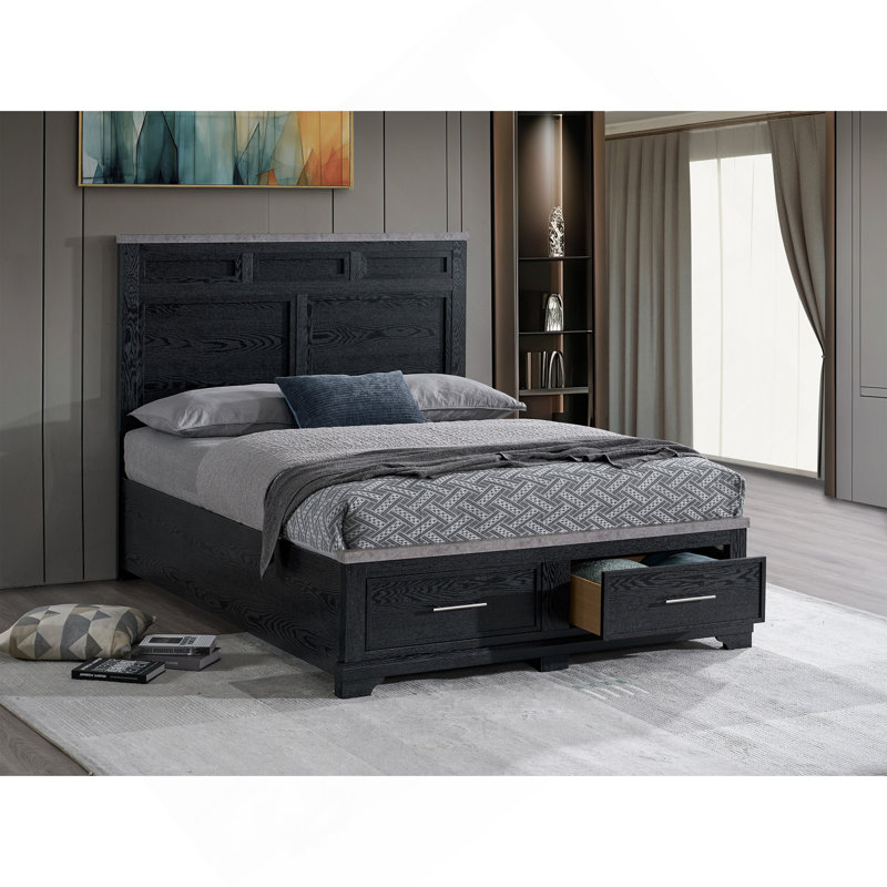 Très grand lit (matelas non inclus), noir, Noir, Très grand lit