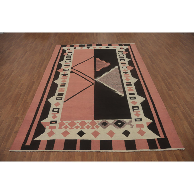 Tapis oriental rose à motif géométrique kilim 8 x 11