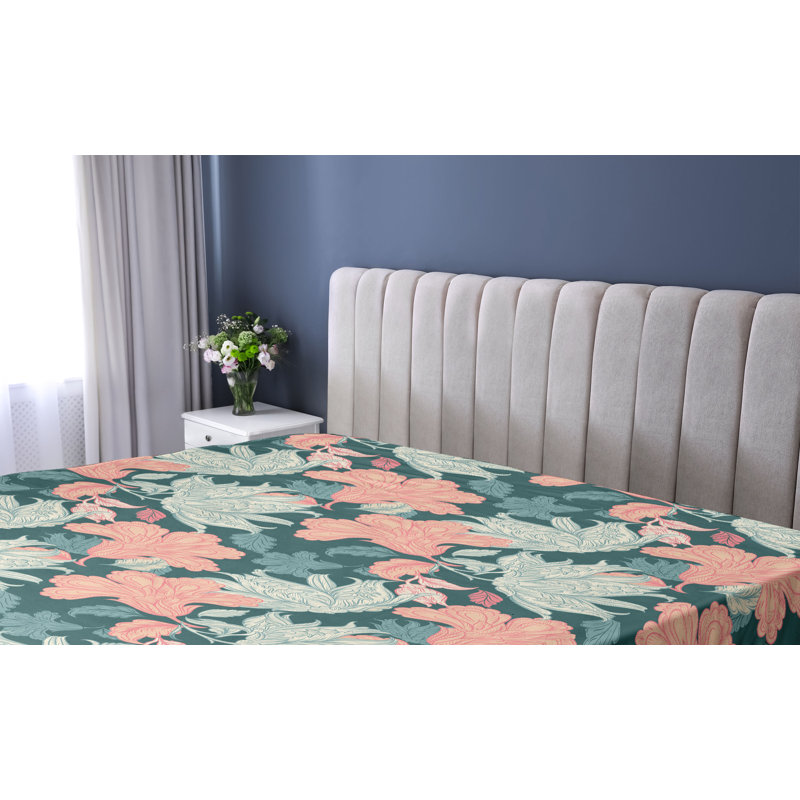 Drap-housse Ambesonne, Bleu sarcelle foncé, corail / floral, Drap-housse grand