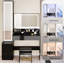 Extra Large LED Mirror Vanity Table + LED Dressing Mirror Cabinet + Cushioned Stool, Double Large LED Mirror, Touch Control, 3-color Switch, Brightness adjustable, Multi-layer High Capacity Storage