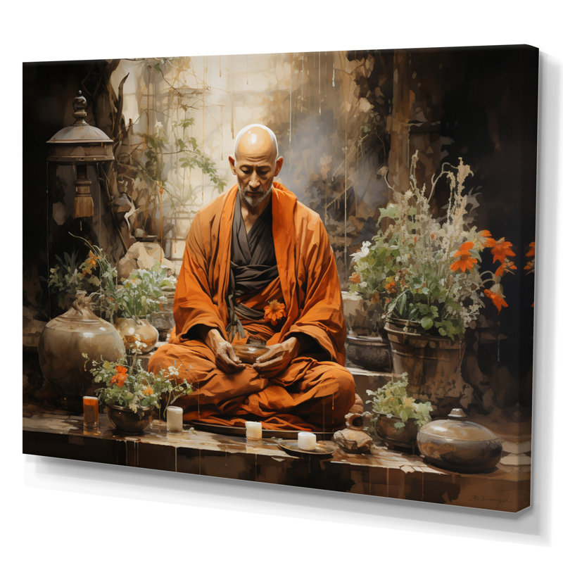 «China Monks Meditation» sur impression sur toile, Toile tendue, H 34 po x l 44 po x P 1,5 po