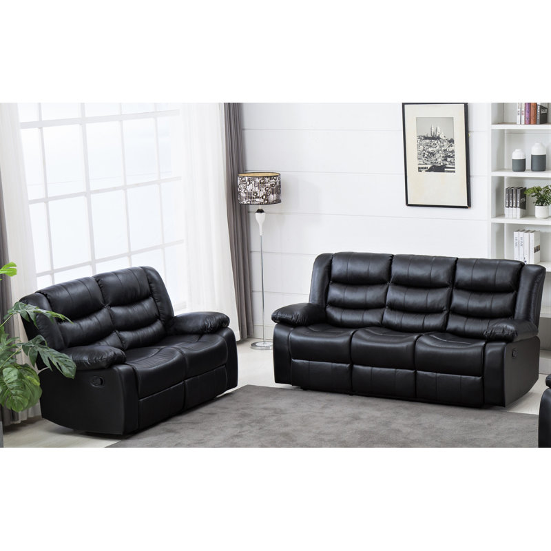 Ensemble de salon inclinable 3 pièces Landers, Noir pure