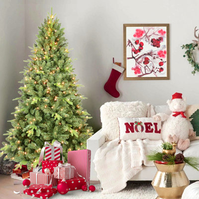 Arbre de Noël pré-éclairé avec lumières blanc chaud ultralumineuses - arbre vert classique avec extrémités en PE + PVC, branches articulées pour une installation facile, support en métal robuste, look réaliste