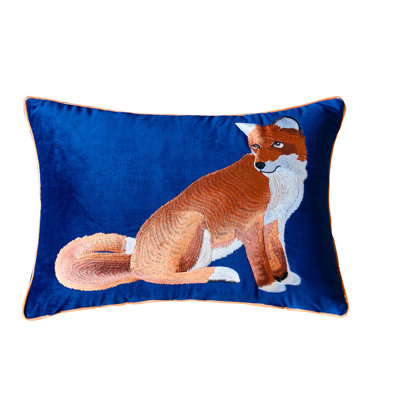 Embroidered Fox Velvet Pillow Cover