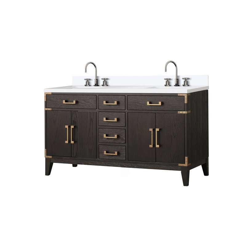 Laurel 60 in W x 22 in D Double Bath Vanity Top & Faucet Set, White Quartz, White Oak