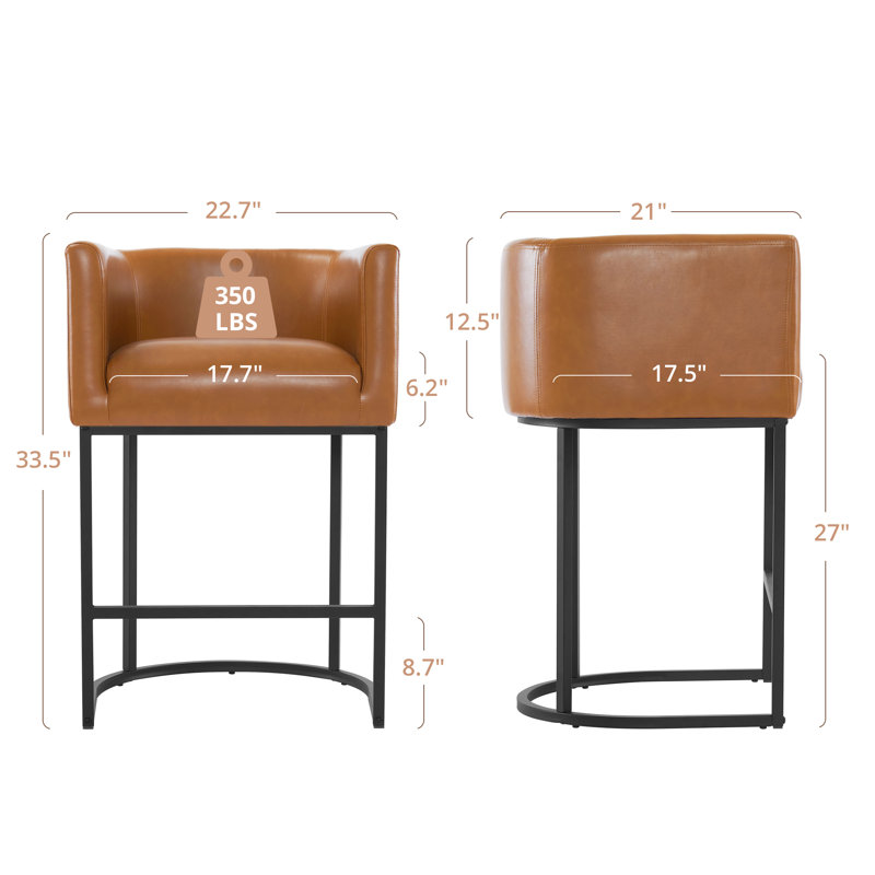 Upholstered Counter Stool, Brown Seat/Black Frame/Faux Leather