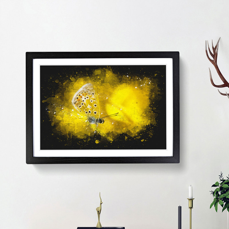 Yellow Butterfly - Framed Print, 45cm H x 63cm W x 2cm D, Black Framed