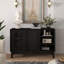 Buffet 47,3 po avec rangement, buffet cannelé de ferme avec 2 portes et pieds en bois massif, meuble télé, meuble de rangement pour la cuisine, la salle à manger, le vestibule, l'entrée, le couloir, noir