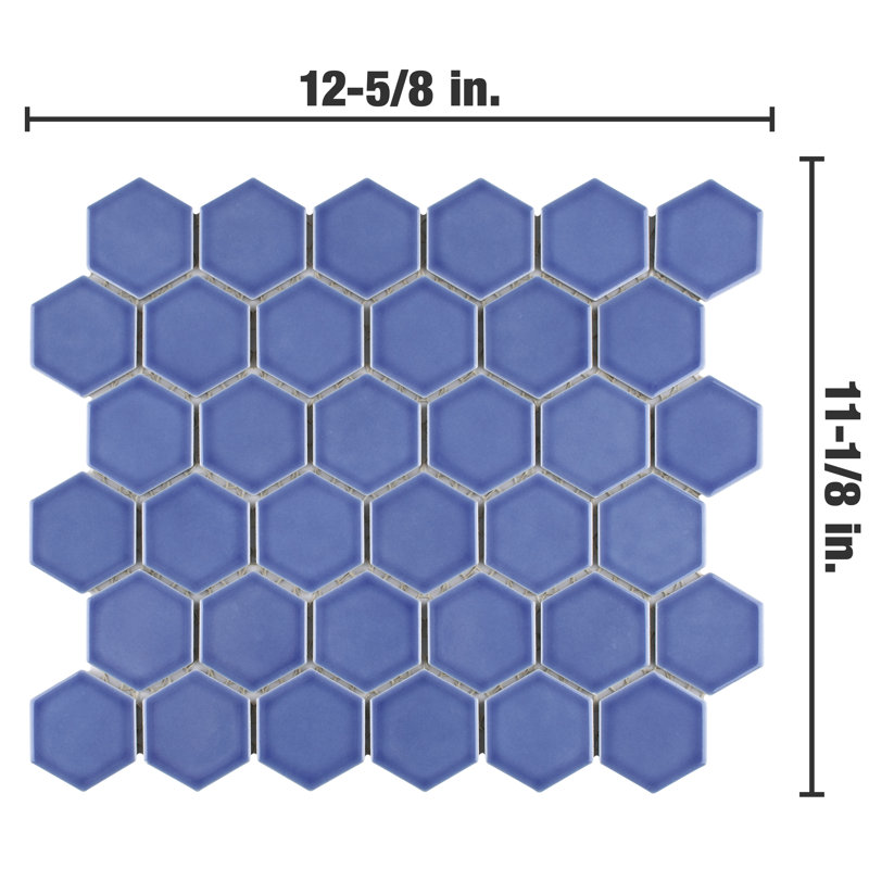 Tribeca 2" Hex Glossy 11-1/8 " x 12-5/8 " Porcelain Mosaic Floor & Wall Tile, Periwinkle