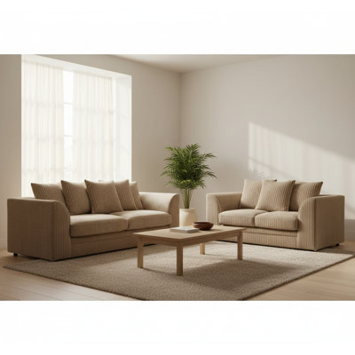 Two Piece 3 and 2 Seater Jumbo Cord Fabric Sofa Set
