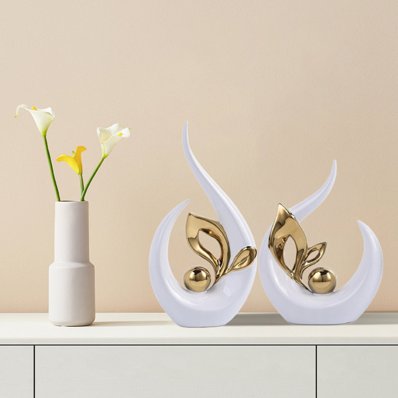 Ensemble de décoration de table en céramique (2 pièces, grandes et petites) - Élégante décoration intérieure, Blanc / Doré