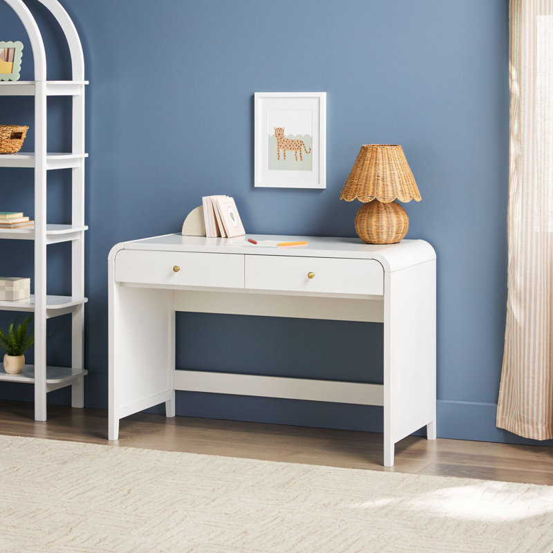 Yasirah Modern Curve Design Writing Desk, White