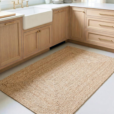 Tapis en jute tressé brun George / style campagnard pour salon