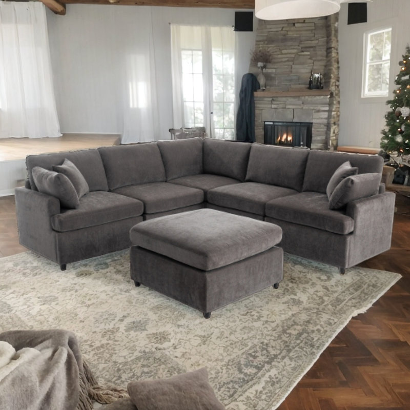 Shehorn Upholstered U-Shaped Sectional Symmetrical, Gray Polyester