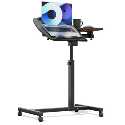 Bureau mobile pour ordinateur portable, bureau debout avec tapis de souris et plateau inclinable, table d'ordinateur à hauteur réglable