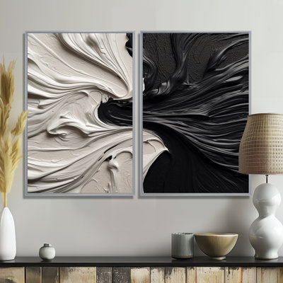 Grand décor mural géométrique abstrait noir et blanc marbré Dreamscape III