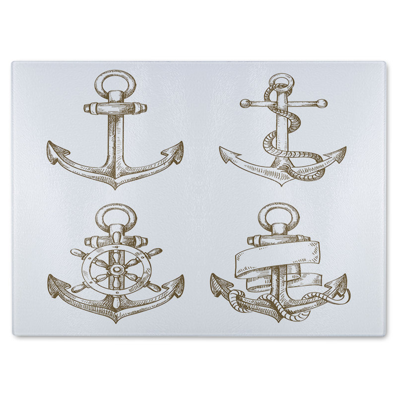 Drawn Anchors Glass Chopping Board, 40cm L x 28cm W